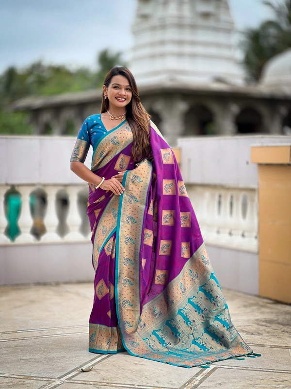 PAITHANI_HOUSE317 Premium Banarasi Soft Silk Saree with Rich Contrast Pallu & Blouse - APURVA SILK - MAGENTA