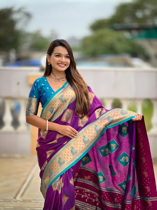 PAITHANI_HOUSE317 Premium Banarasi Soft Silk Saree with Rich Contrast Pallu & Blouse - APURVA SILK - MAGENTA