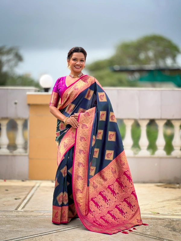 PAITHANI_HOUSE318 Premium Banarasi Soft Silk Saree with Rich Contrast Pallu & Blouse - APURVA SILK - MORPICH