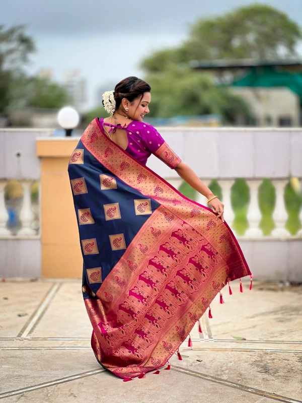 PAITHANI_HOUSE318 Premium Banarasi Soft Silk Saree with Rich Contrast Pallu & Blouse - APURVA SILK - MORPICH