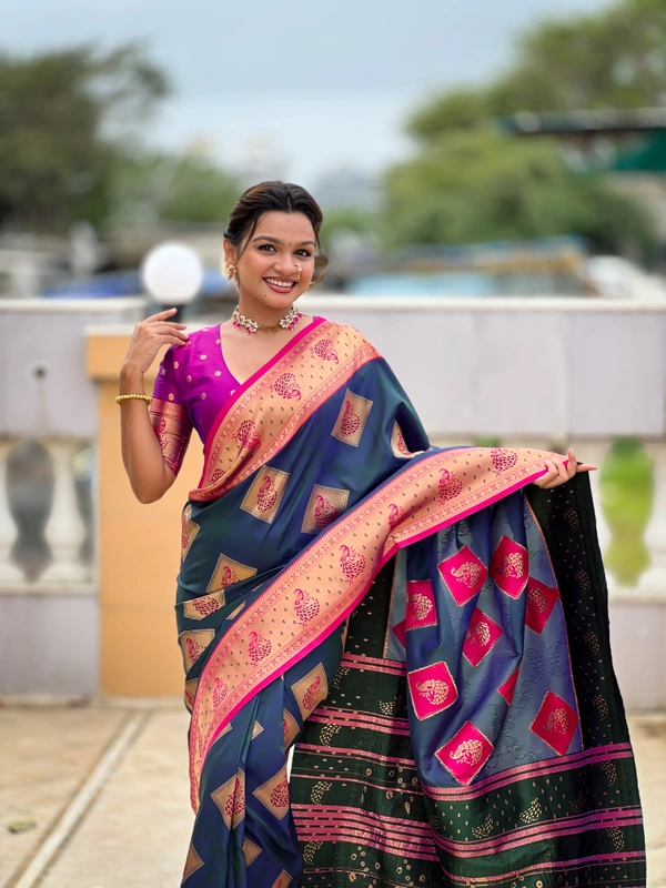PAITHANI_HOUSE318 Premium Banarasi Soft Silk Saree with Rich Contrast Pallu & Blouse - APURVA SILK - MORPICH