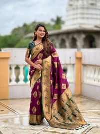 PAITHANI_HOUSE319 Premium Banarasi Soft Silk Saree with Rich Contrast Pallu & Blouse - APURVA SILK - WINE