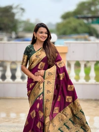 PAITHANI_HOUSE319 Premium Banarasi Soft Silk Saree with Rich Contrast Pallu & Blouse - APURVA SILK - WINE