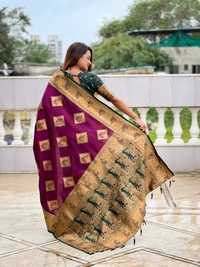 PAITHANI_HOUSE319 Premium Banarasi Soft Silk Saree with Rich Contrast Pallu & Blouse - APURVA SILK - WINE