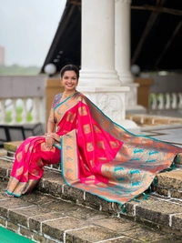 PAITHANI_HOUSE320 Premium Banarasi Soft Silk Saree with Rich Contrast Pallu & Blouse - APURVA SILK - RANI PINK