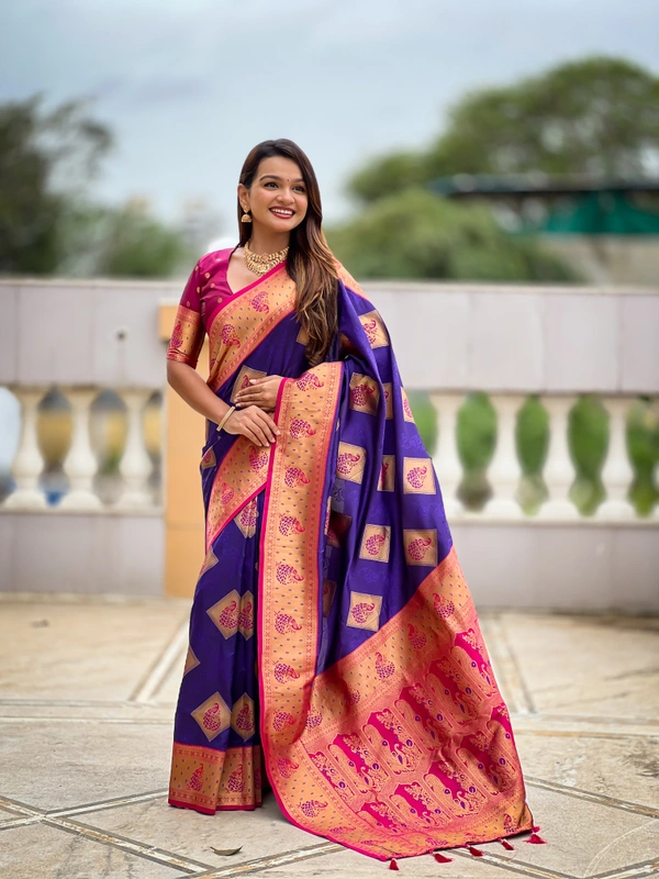 PAITHANI_HOUSE321 Premium Banarasi Soft Silk Saree with Rich Contrast Pallu & Blouse - APURVA SILK - VIOLET