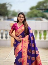 PAITHANI_HOUSE321 Premium Banarasi Soft Silk Saree with Rich Contrast Pallu & Blouse - APURVA SILK - VIOLET