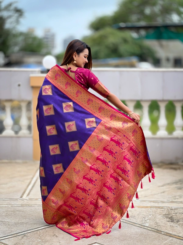 PAITHANI_HOUSE321 Premium Banarasi Soft Silk Saree with Rich Contrast Pallu & Blouse - APURVA SILK - VIOLET