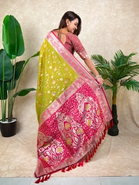 Premium Banarasi Soft Silk Saree with Rose Gold Meenakari Jaal Weave - FREE, MEHENDI