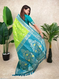 Premium Banarasi Soft Silk Saree with Rose Gold Meenakari Jaal Weave - FREE, PISTA