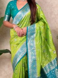 Premium Banarasi Soft Silk Saree with Rose Gold Meenakari Jaal Weave - FREE, PISTA
