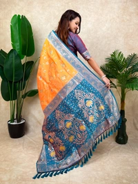 Premium Banarasi Soft Silk Saree with Rose Gold Meenakari Jaal Weave - FREE, ORANGE