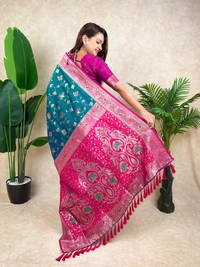 Premium Banarasi Soft Silk Saree with Rose Gold Meenakari Jaal Weave - FREE, P.GREEN