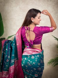 Premium Banarasi Soft Silk Saree with Rose Gold Meenakari Jaal Weave - FREE, P.GREEN