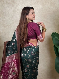 Premium Banarasi Soft Silk Saree with Rose Gold Meenakari Jaal Weave - FREE, BOTTLEGREEN
