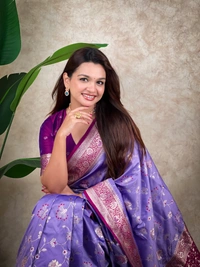 Premium Banarasi Soft Silk Saree with Rose Gold Meenakari Jaal Weave - FREE, LAVENDER