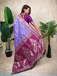 Premium Banarasi Soft Silk Saree with Rose Gold Meenakari Jaal Weave - FREE, LAVENDER