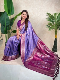 Premium Banarasi Soft Silk Saree with Rose Gold Meenakari Jaal Weave - FREE, LAVENDER