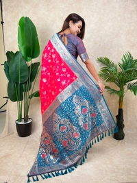 Premium Banarasi Soft Silk Saree with Rose Gold Meenakari Jaal Weave - FREE, PINK