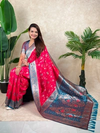 Premium Banarasi Soft Silk Saree with Rose Gold Meenakari Jaal Weave - FREE, PINK