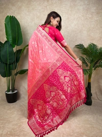 Premium Banarasi Soft Silk Saree with Rose Gold Meenakari Jaal Weave - FREE, BABYPINK