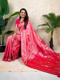 Premium Banarasi Soft Silk Saree with Rose Gold Meenakari Jaal Weave - FREE, BABYPINK