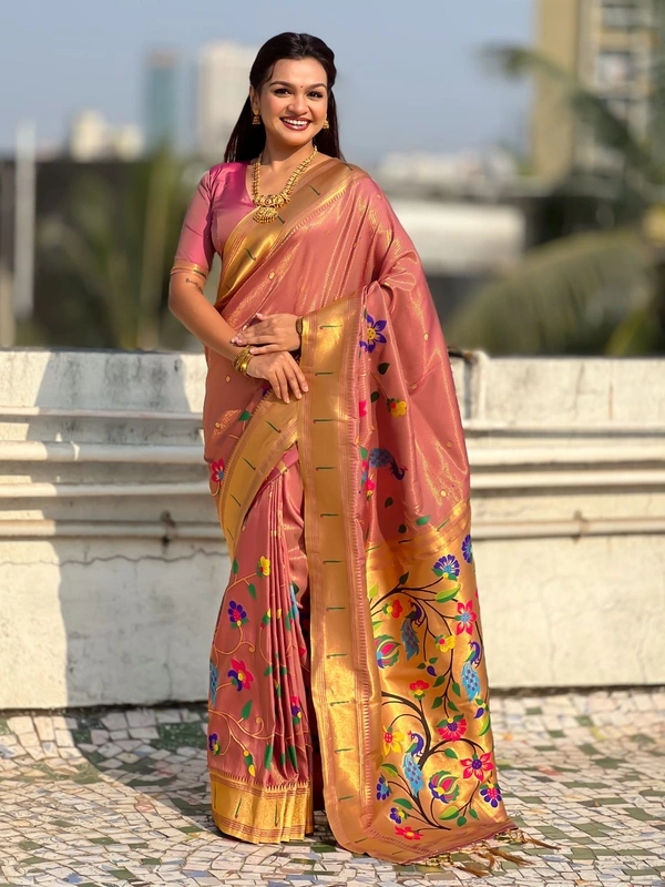 Premium  Collection: Original Tissue Silk Paithani with Traditional Meenakari Pallu