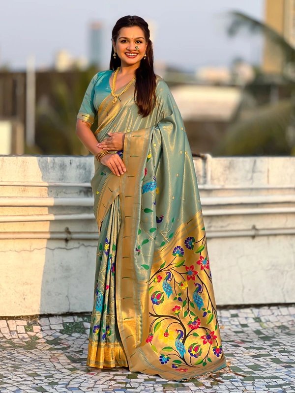 Premium  Collection: Original Tissue Silk Paithani with Traditional Meenakari Pallu