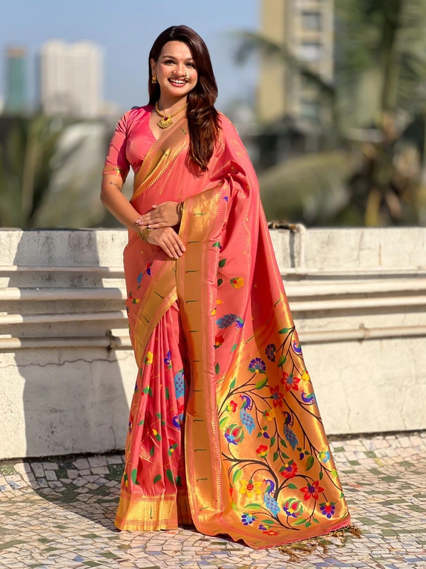 Premium  Collection: Original Tissue Silk Paithani with Traditional Meenakari Pallu