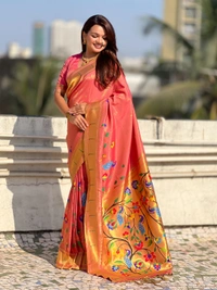 Premium Collection: Original Tissue Silk Paithani with Traditional Meenakari Pallu - FREE, PINK