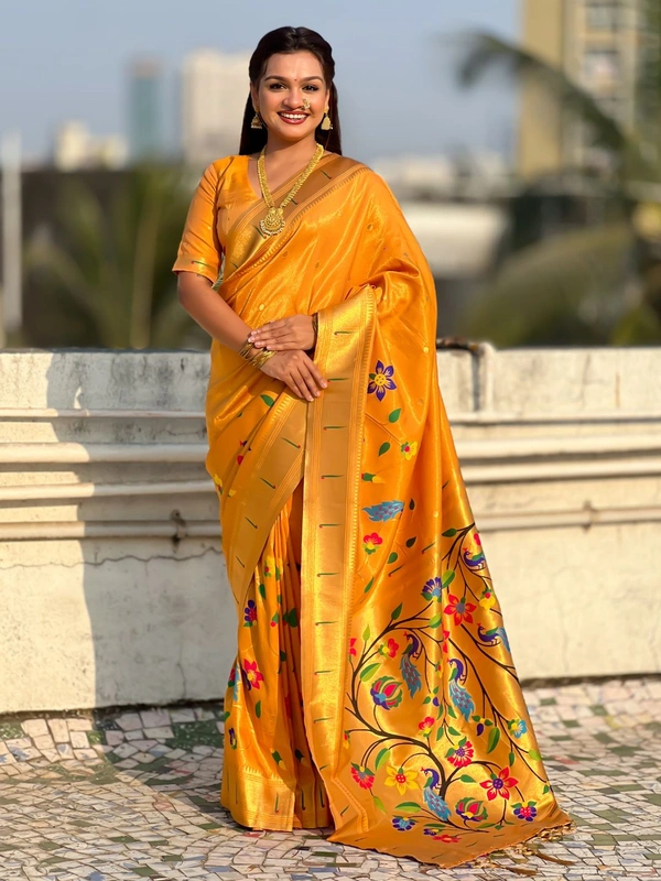 Premium  Collection: Original Tissue Silk Paithani with Traditional Meenakari Pallu