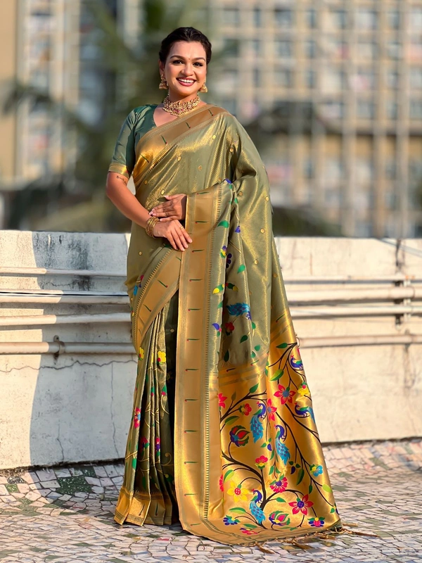 Premium  Collection: Original Tissue Silk Paithani with Traditional Meenakari Pallu