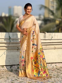 Premium Collection: Original Tissue Silk Paithani with Traditional Meenakari Pallu - FREE, WHITE