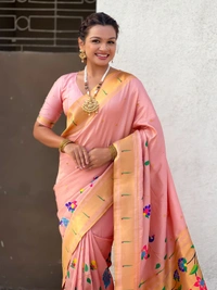 Premium Collection: Original Tissue Silk Paithani with Traditional Meenakari Pallu - FREE, BABY PINK