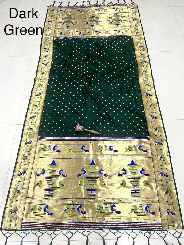 Premium Dark Green Soft Silk Dupatta with All-Over Zari Buti and Traditional Peacock Motif Heavy Border - 2.5mt, Dark Green