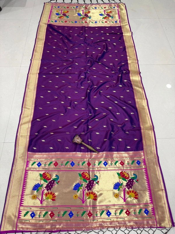 Premium Dark Purple Soft Silk Paithani Dupatta with Shandaar Zari Work - 2.5mt, Dark Purple