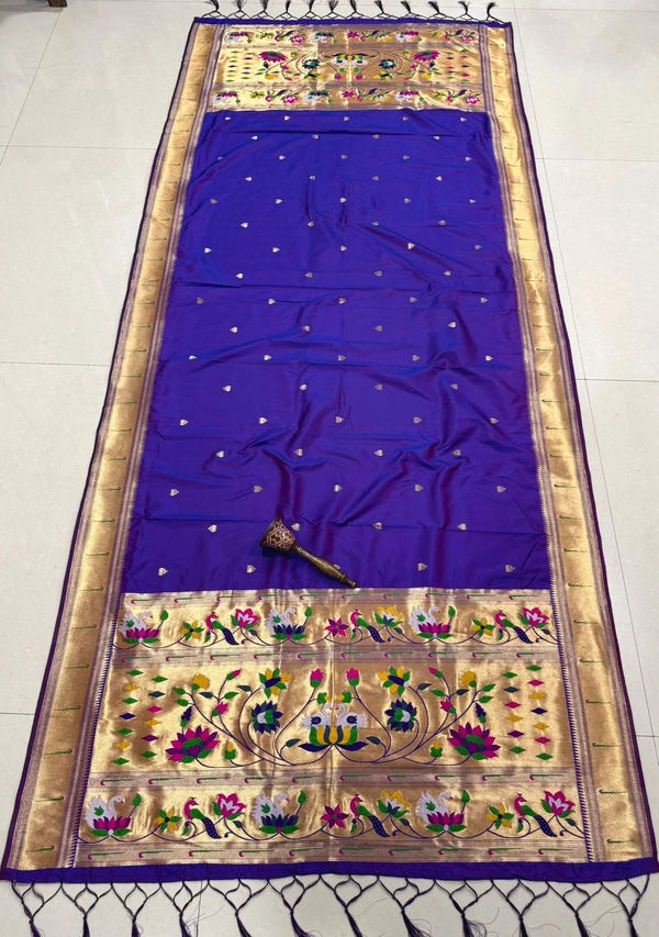Premium Jamuni Purple Soft Silk Yeola Paithani Dupatta with Rich Gold Zari Pallu and Peacock Motifs. - 2.5mt, Jamuni Purple
