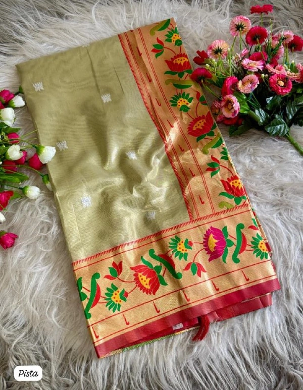 PAITHANI_HOUSE209 "Premium Lotus Tissue Silk Organza Saree with Meena & Lotus Border � Party Wear Saree" - PISTA