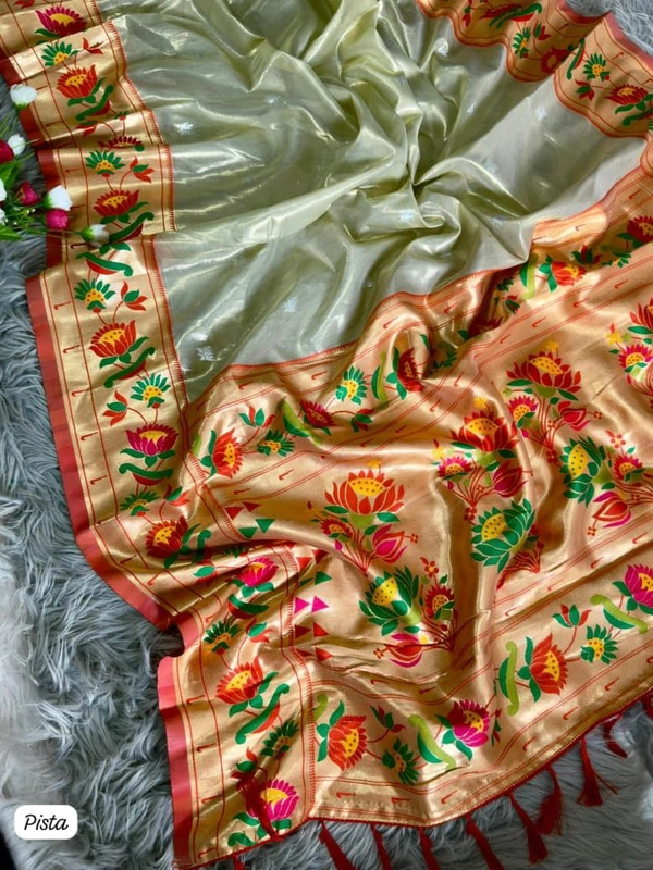 PAITHANI_HOUSE209 "Premium Lotus Tissue Silk Organza Saree with Meena & Lotus Border � Party Wear Saree" - PISTA