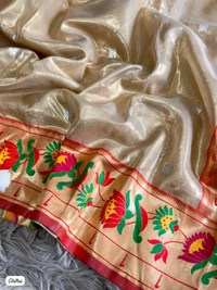 PAITHANI_HOUSE211 "Premium Lotus Tissue Silk Organza Saree with Meena & Lotus Border � Party Wear Saree" - CHIKU