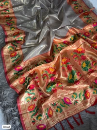 PAITHANI_HOUSE212 "Premium Lotus Tissue Silk Organza Saree with Meena & Lotus Border � Party Wear Saree" - BISCUTT