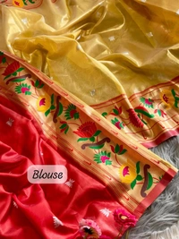 PAITHANI_HOUSE214 "Premium Lotus Tissue Silk Organza Saree with Meena & Lotus Border � Party Wear Saree" - MANGO