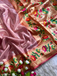 PAITHANI_HOUSE215 "Premium Lotus Tissue Silk Organza Saree with Meena & Lotus Border � Party Wear Saree" - BABY PINK