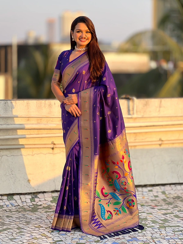 Premium Paithani Silk with Contrast Rich Meenakari Peacock Pallu