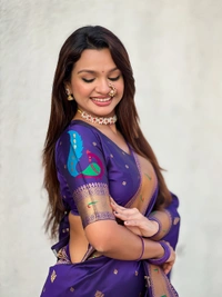 Premium Paithani Silk with Contrast Rich Meenakari Peacock Pallu - FREE, VIOLET
