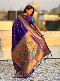 Premium Paithani Silk with Contrast Rich Meenakari Peacock Pallu - FREE, VIOLET