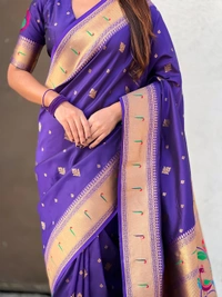 Premium Paithani Silk with Contrast Rich Meenakari Peacock Pallu - FREE, VIOLET