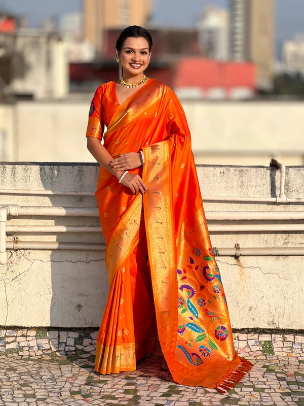 Premium Paithani Silk with Contrast Rich Meenakari Peacock Pallu