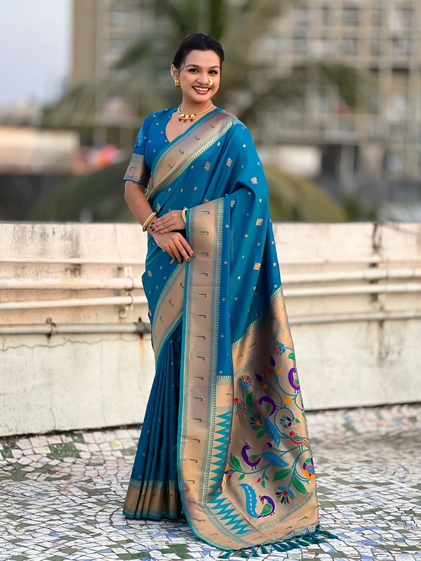 Premium Paithani Silk with Contrast Rich Meenakari Peacock Pallu