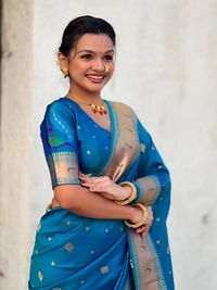 Premium Paithani Silk with Contrast Rich Meenakari Peacock Pallu - FREE, RAMA